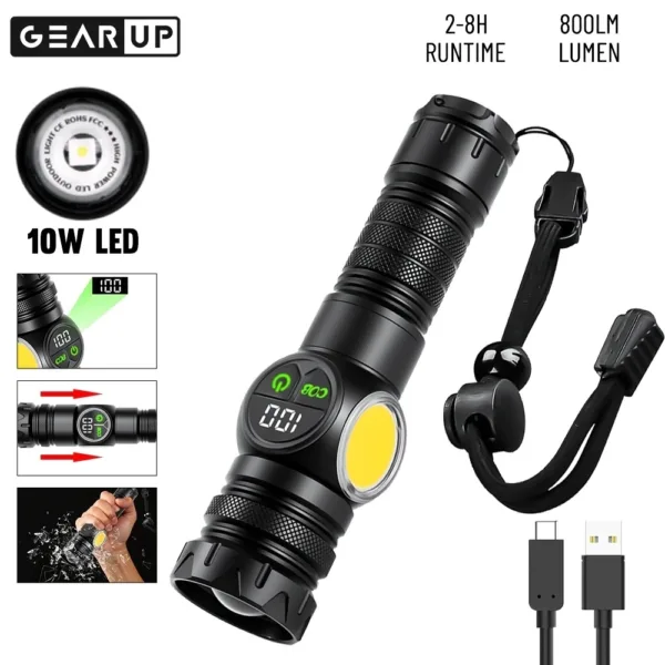 GearUP K60 High Power LED & COB Torchlight: Durable, Waterproof & Hands-Free